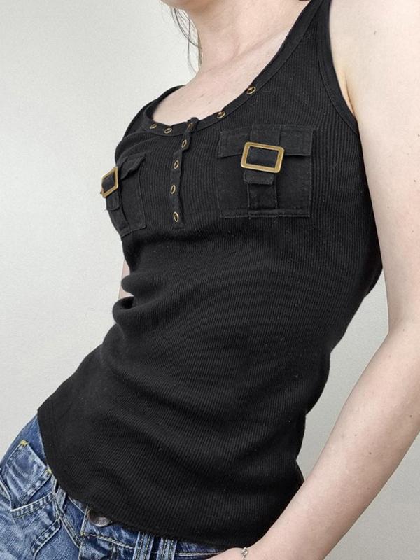 Workwear-Style Elastic Sleeveless Vest Product Image