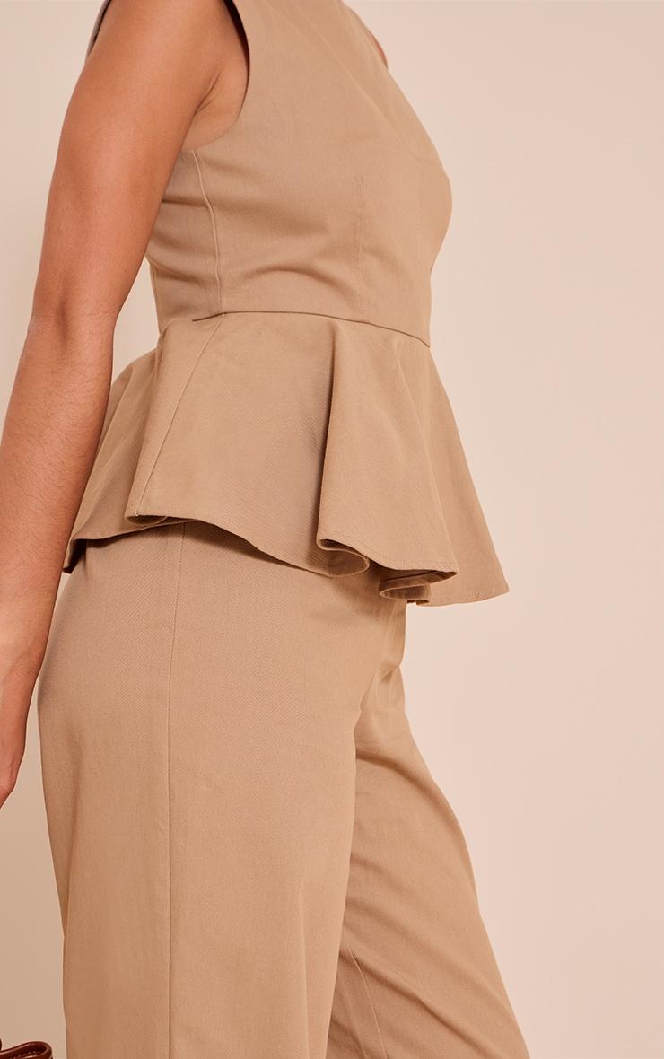 Mocha Cotton Peplum Detail Wide Leg Jumpsuit Product Image