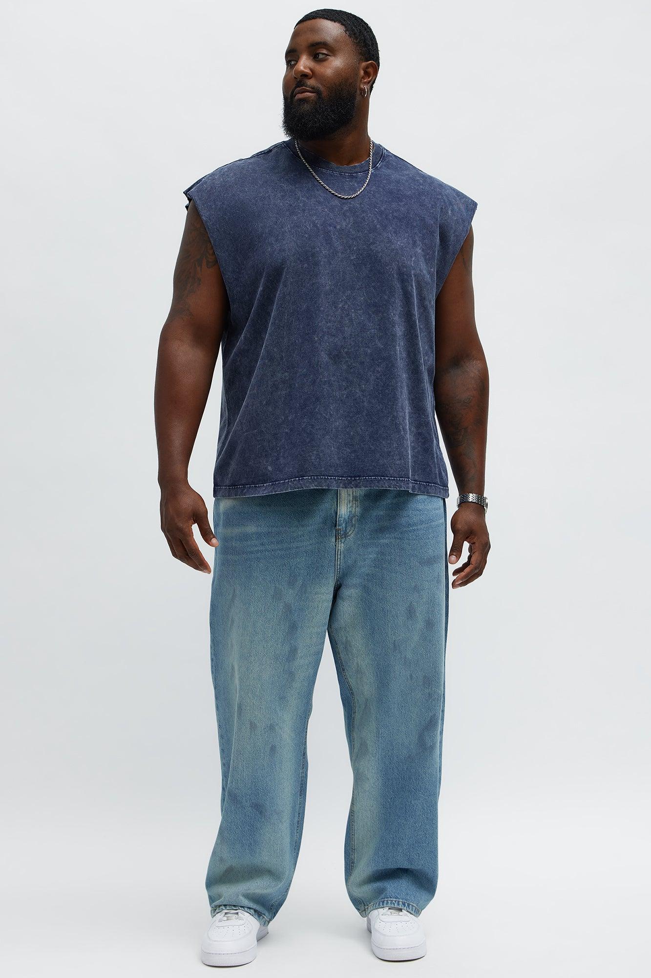 Relaxed Vintage Wash Heavyweight Muscle Tee - Navy Male Product Image