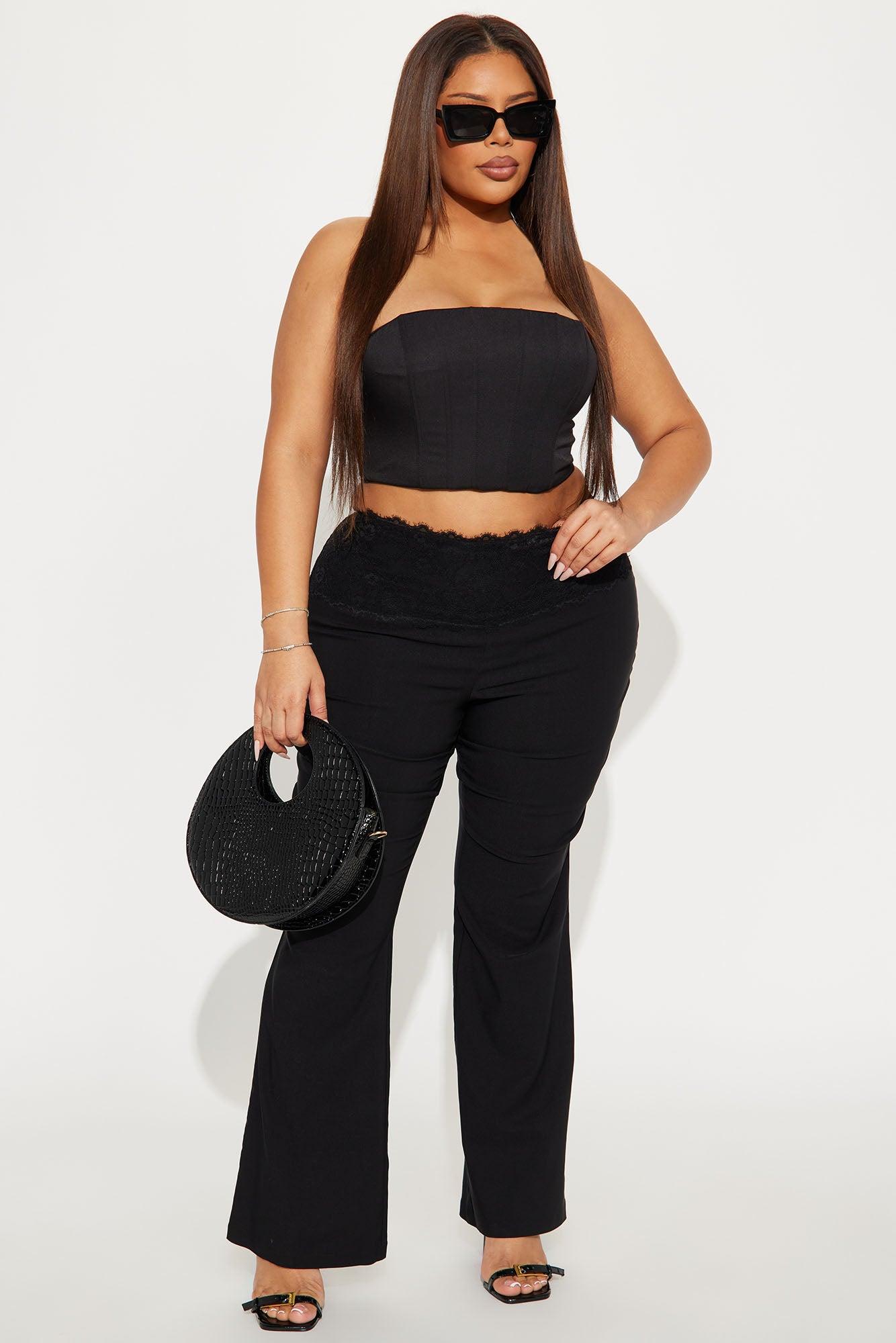 Now You Know Lace Trim Flare Pant - Black Product Image