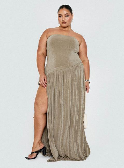 Inka Strapless Maxi Dress Taupe Curve Product Image