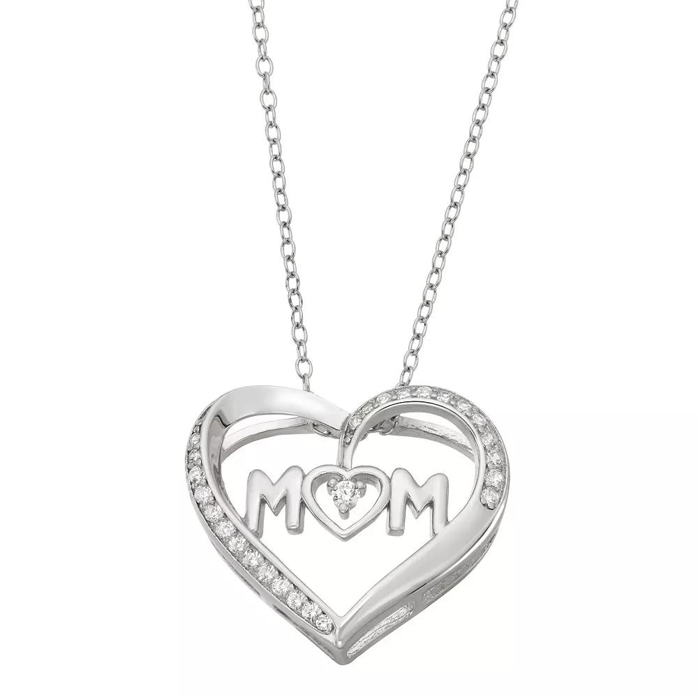 Contessa Di Capri Sterling Silver Mom Heart Pendant Necklace, Women's, Size: 18" Product Image