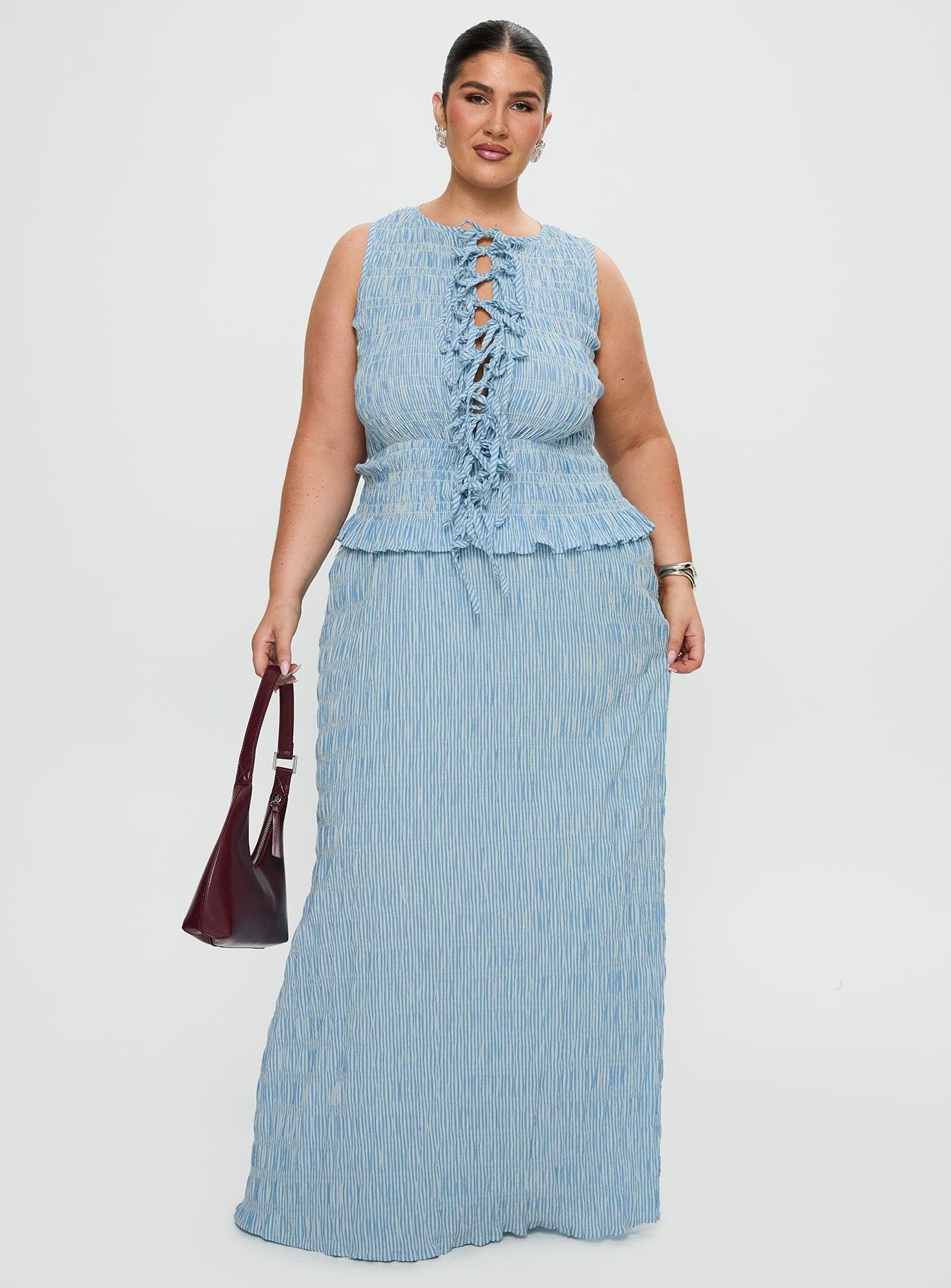 Songbird Shirred Maxi Dress Blue Curve Product Image