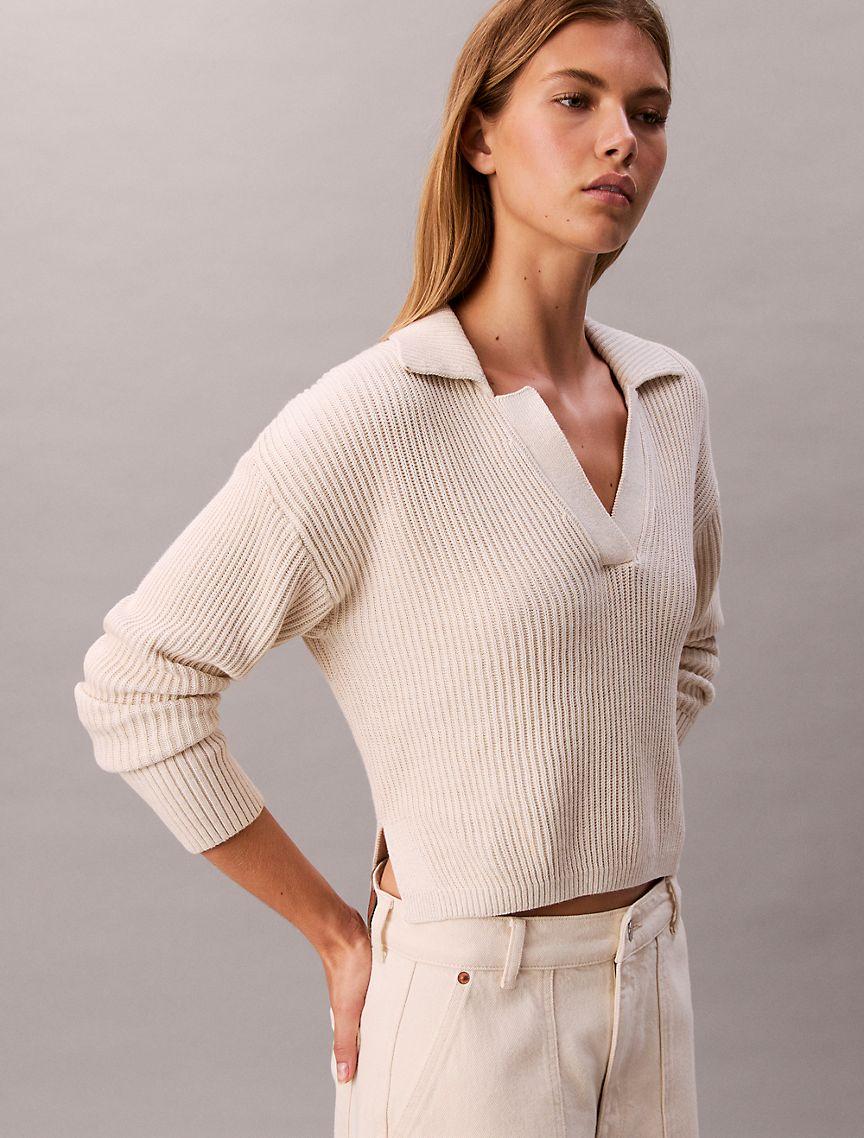 Smooth Cotton Relaxed Polo Sweater Product Image