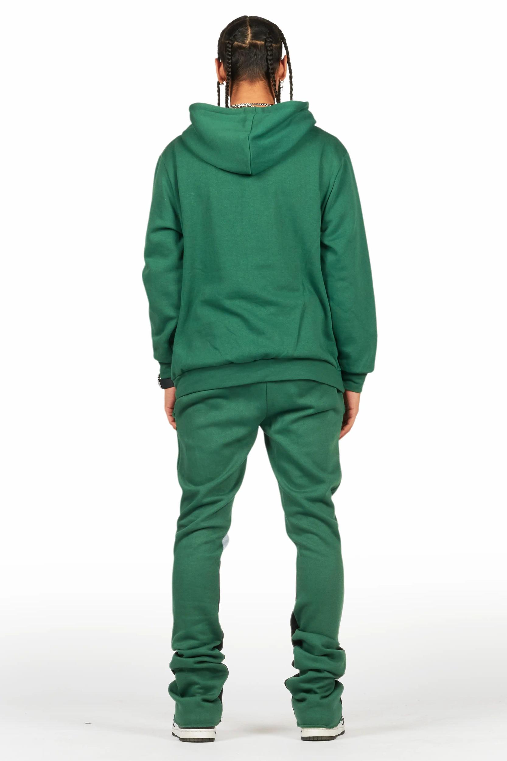 Lake Green/Yellow Hoodie/Stacked Flare Track Pant Set Male Product Image