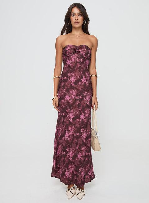 Abeila Strapless Maxi Dress Burgundy Product Image