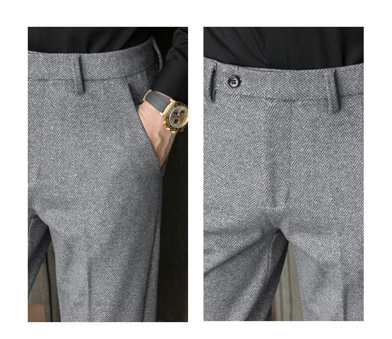 Mid Rise Herringbone Cropped Tapered Dress Pants Product Image