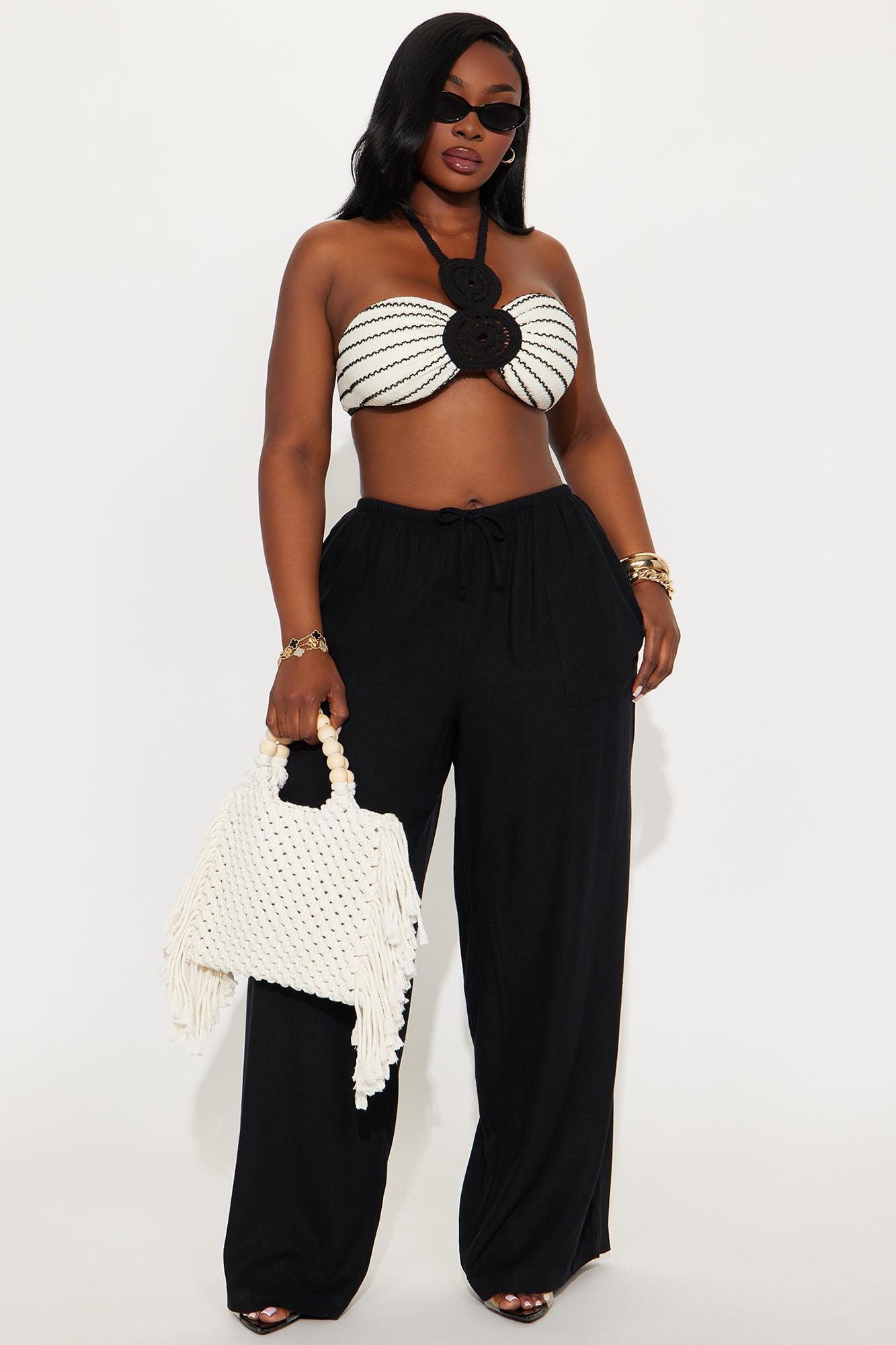 Seaside Soiree Wide Leg Linen Pant - Black Product Image