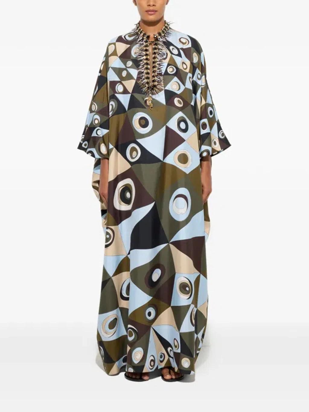 PUCCI Vivara Silk Crepe De Chine Embellished Maxi Caftan Dress In Green Product Image