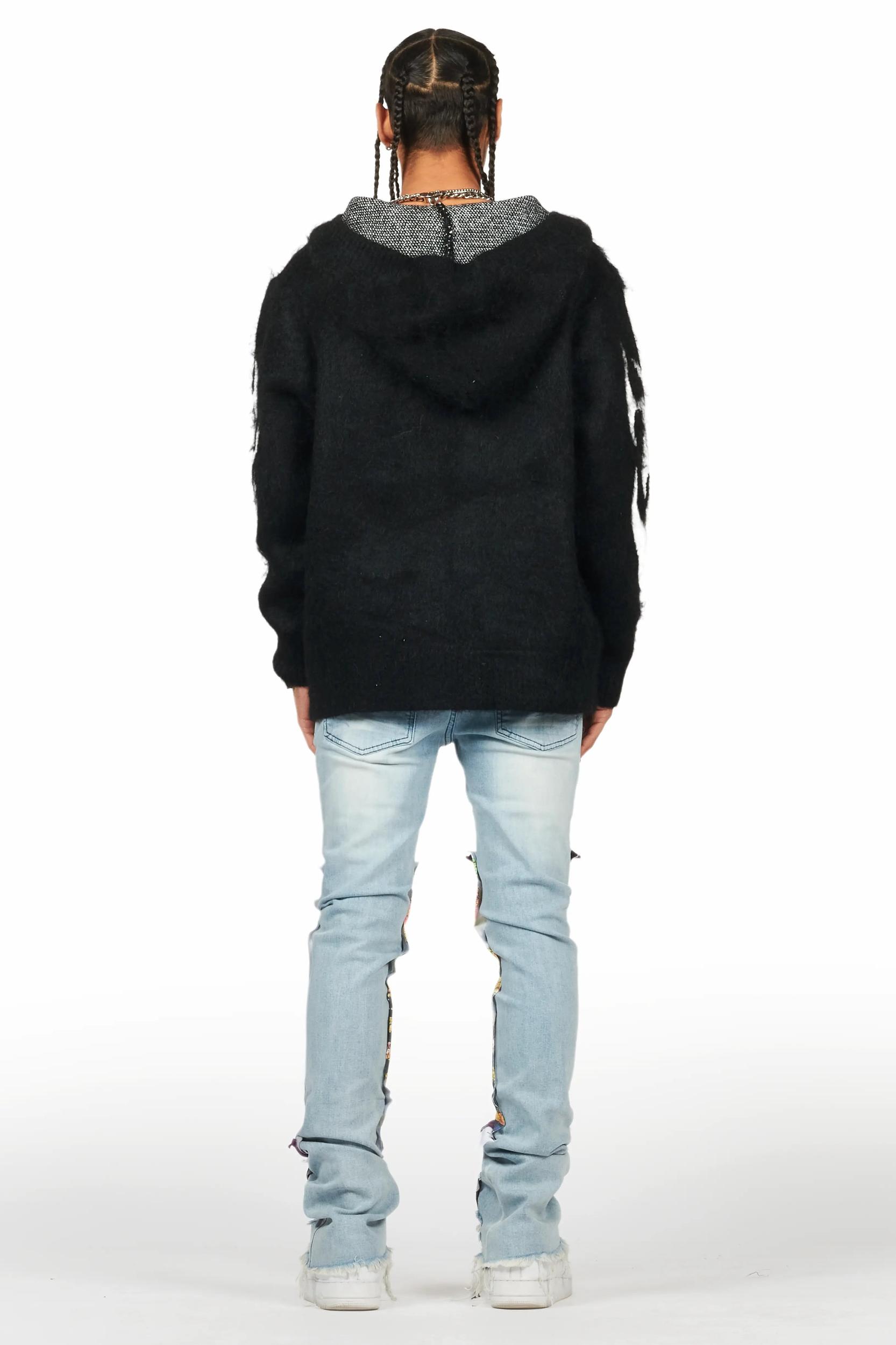 Savage Blue Patchwork Stacked Flare Jean Male Product Image