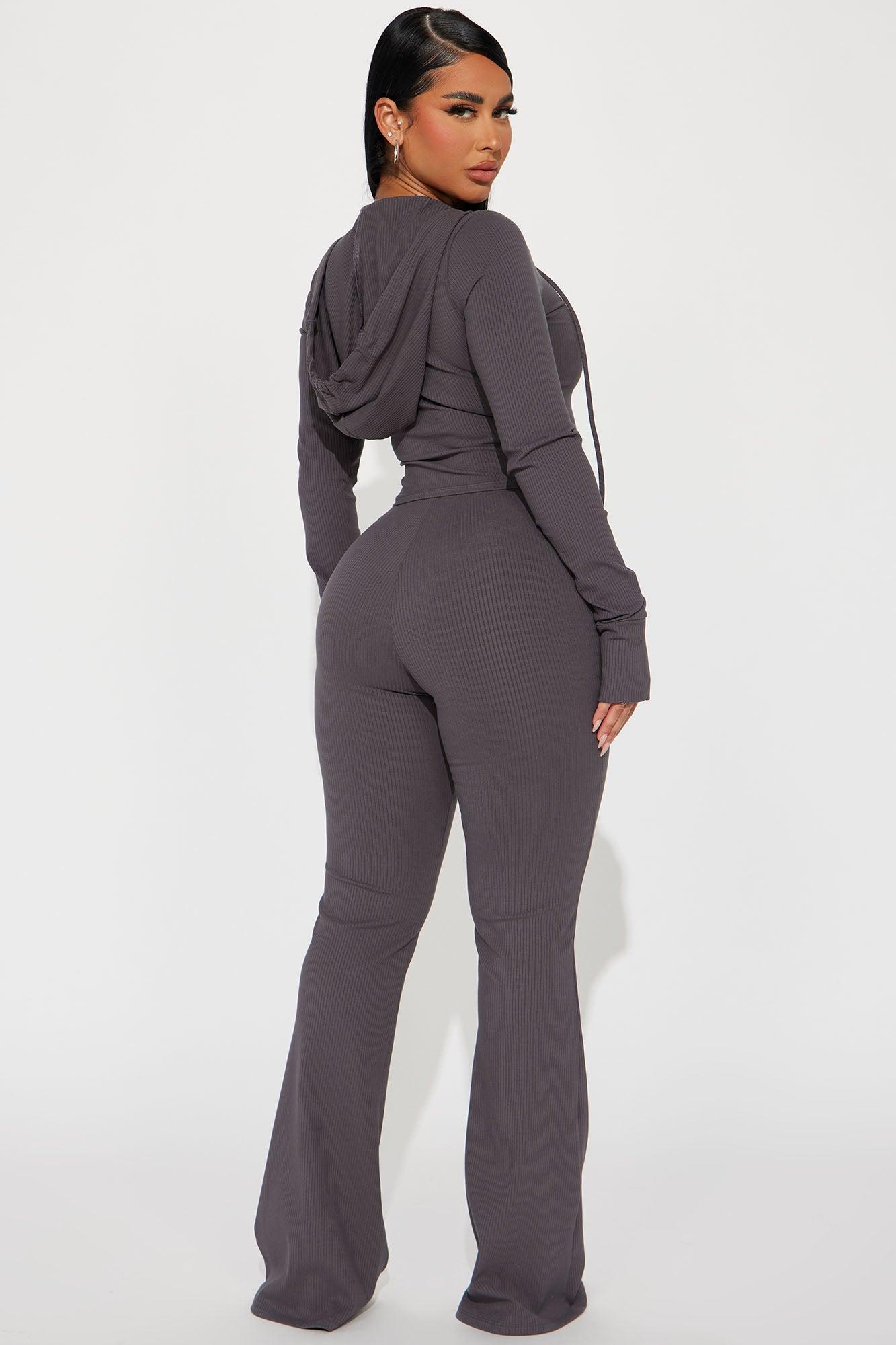 Laurie Ribbed Pant Set - Charcoal Product Image
