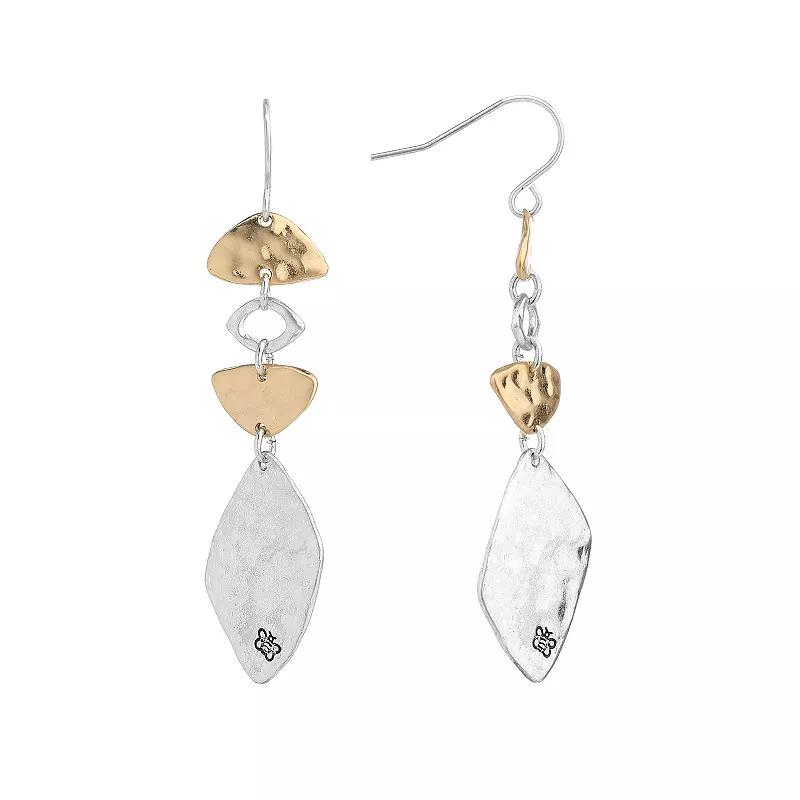 Bella Uno Worn Two-Tone Half Moon Disc Dangle Earrings, Women's, Gold Tone Product Image