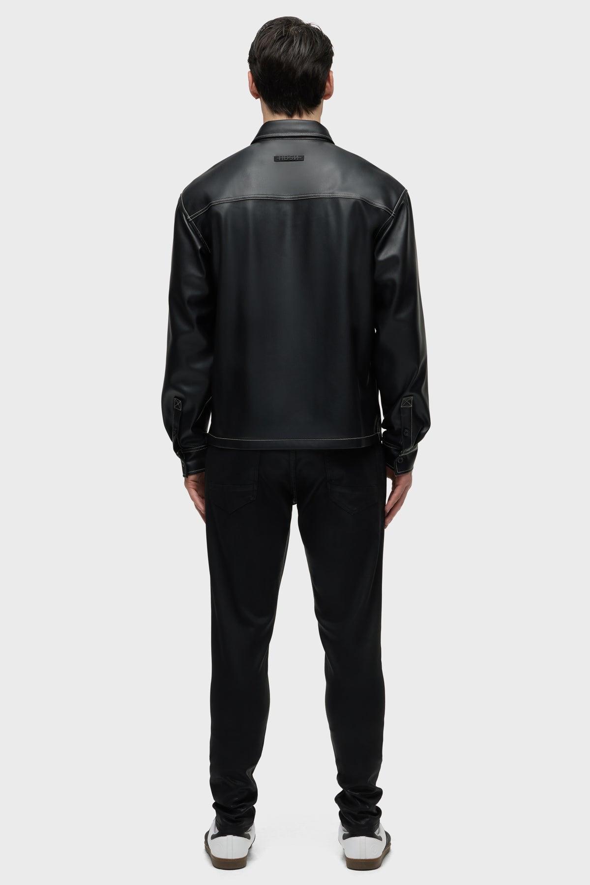 Vegan Leather Shirt Jacket Male Product Image