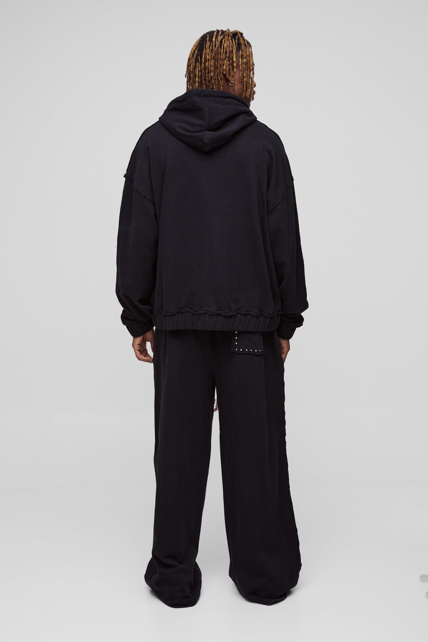 Tall Oversized Boxy Zip Thru Seam Detail Hooded Tracksuit | boohooMAN USA Product Image