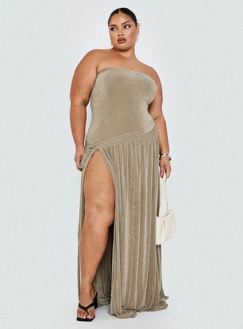 Inka Strapless Maxi Dress Taupe Curve Product Image