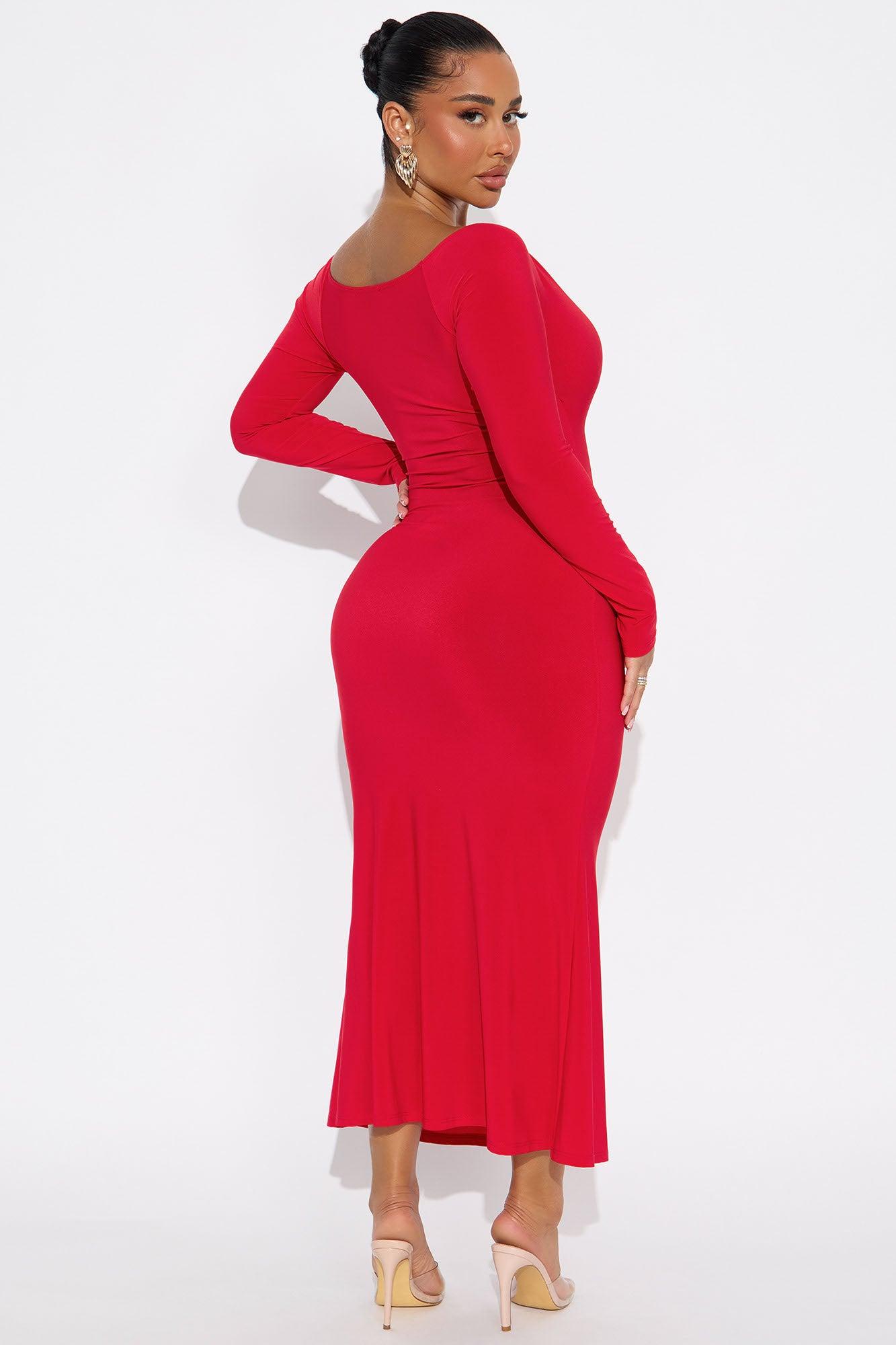 Carol Off Shoulder Midi Dress - Red Female Product Image