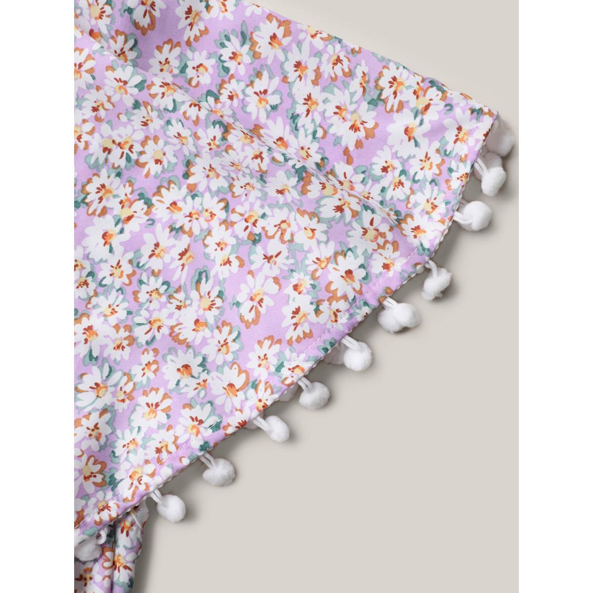 Plus Size Square Neck Floral Print Tassels Tiered Midi Dress Lavender Women Elegant Woven ribbon&lace trim Square Neck Short sleeve Curvy BloomChic 14-16/1X Product Image