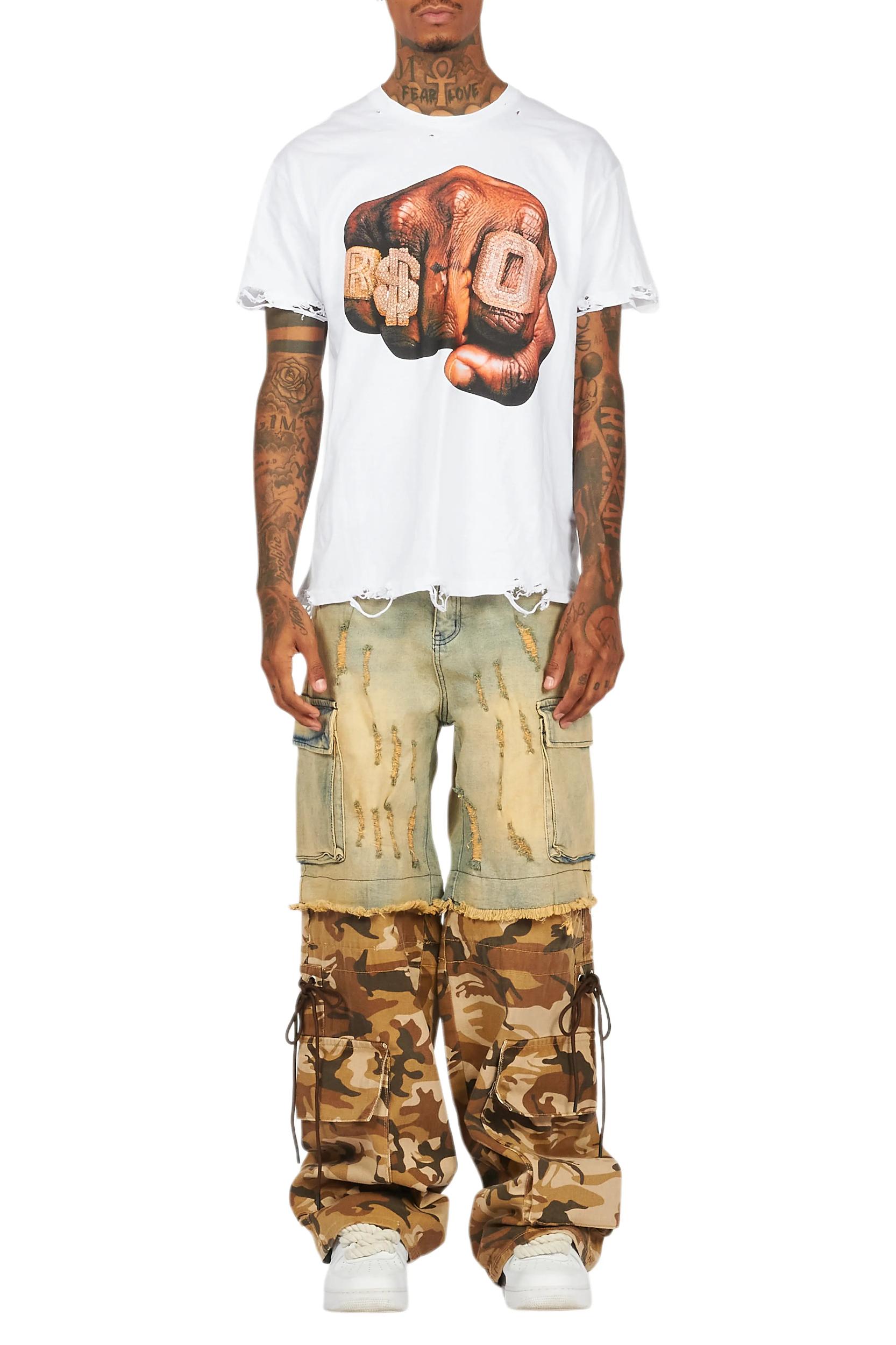 Baatar Blue/Brown Camo Baggy Fit Jean Male Product Image