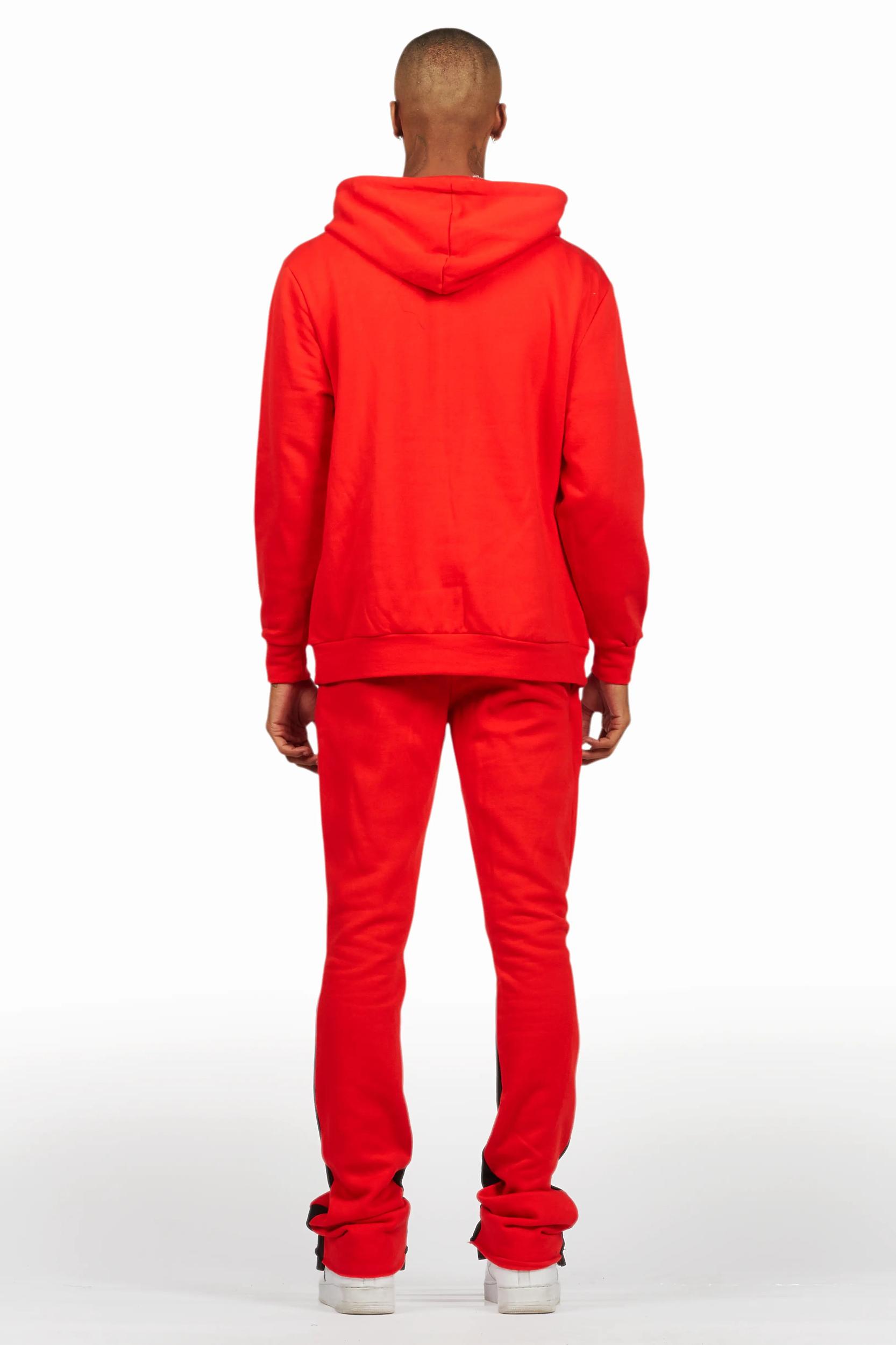 States Red Hoodie Stacked Flare Track Set Male Product Image