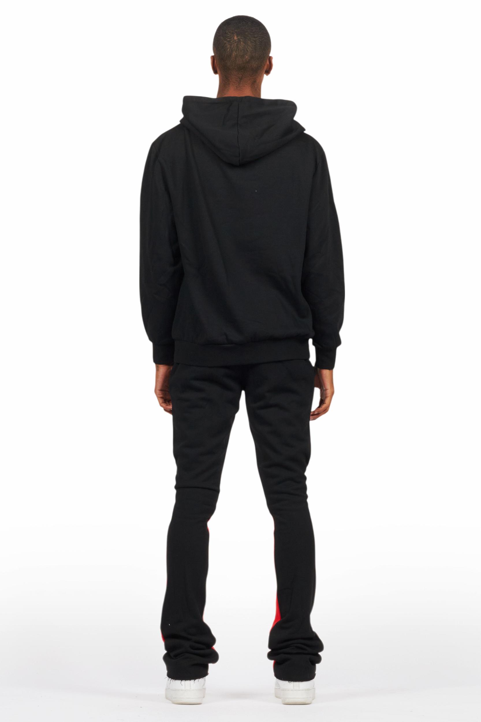 Raffer Black/Bright Red Hoodie/Stacked Flare Pant Set Male Product Image