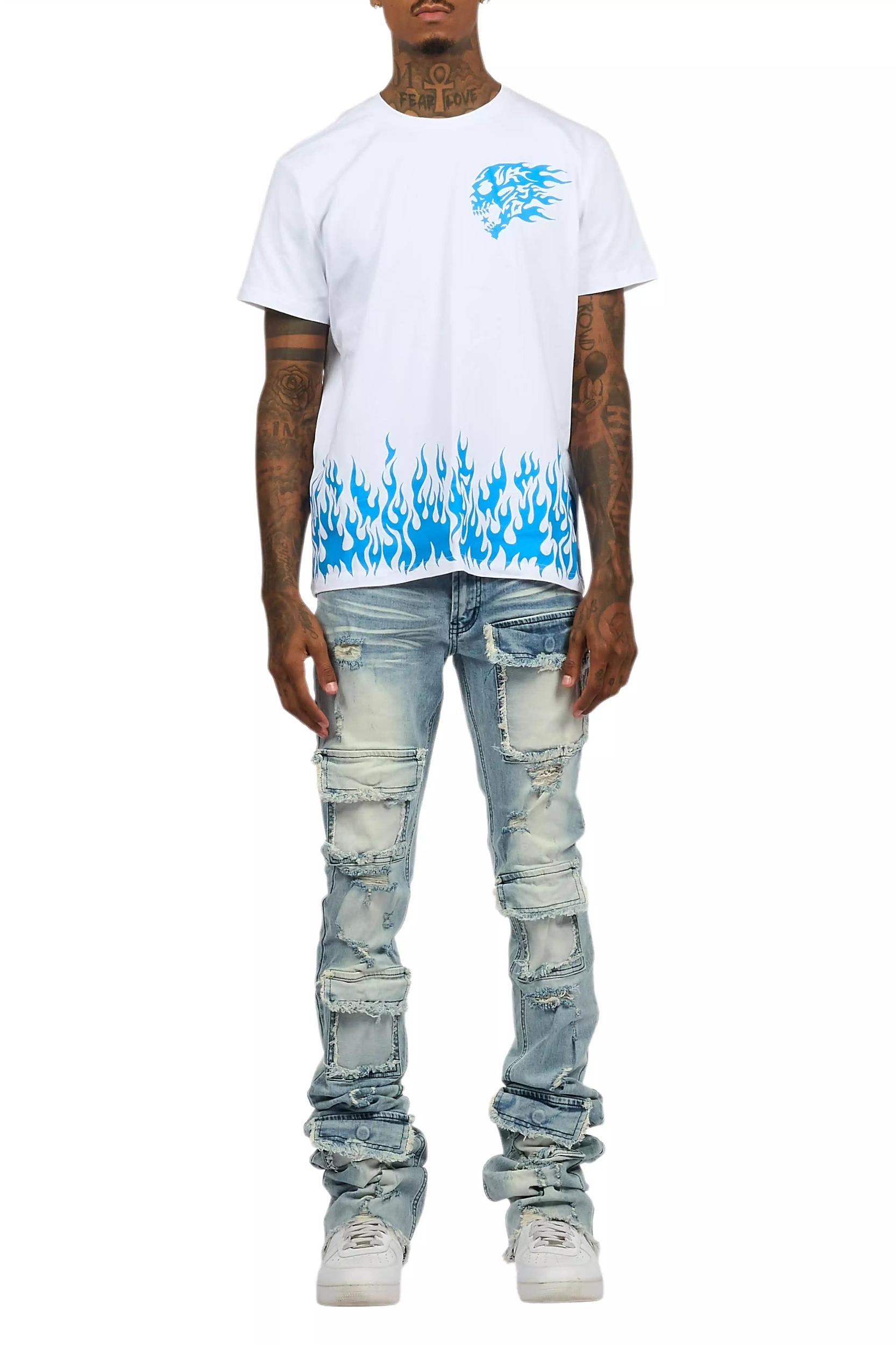 Bubble White/Blue T-Shirt/Super Stacked Flare Jean Bundle Male Product Image