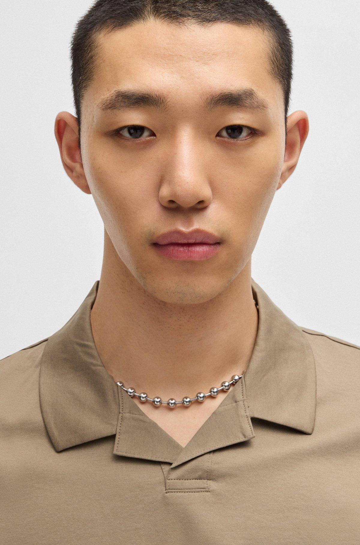 Mercerized slim-fit polo shirt with Johnny collar Product Image