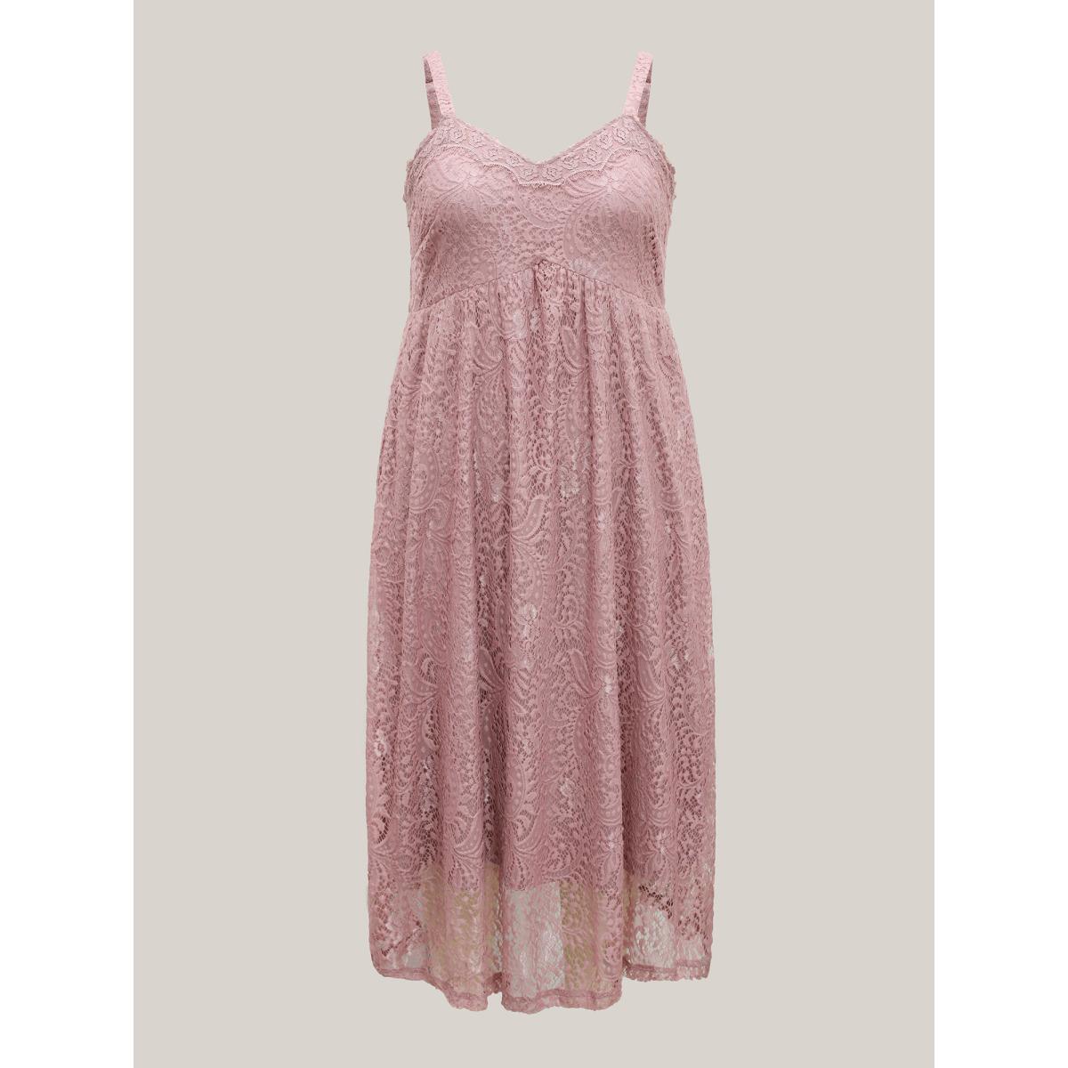 Plus Size Lace Side Slit Cami Midi Dress Mauve Women V-neck Sleeveless Curvy BloomChic 14-16/1X Product Image