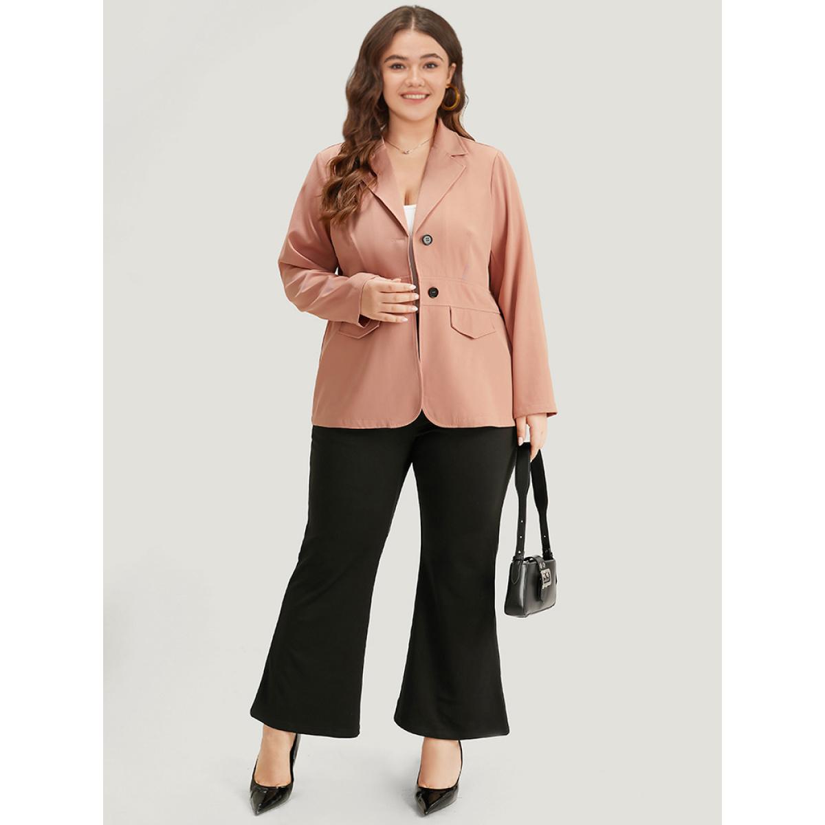 Plus Size Plain Flap Pocket Button Through Blazer Crepe Women Work Plain Plain Sleeve Long Sleeve Suit Collar 14-16/1X Office Blazers BloomChic Product Image