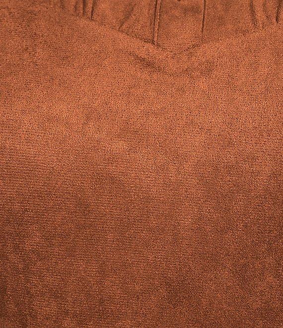 Sugarlips Plus Size Puffed Sleeve Asymmetrical Ruffle Faux Suede Midi Dress Product Image