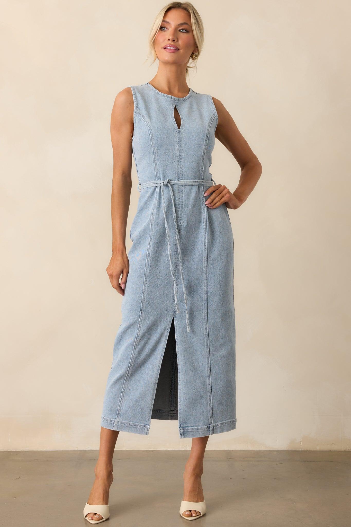 MINKPINK Light Wash Cotton Oliver Denim Midi Dress Product Image