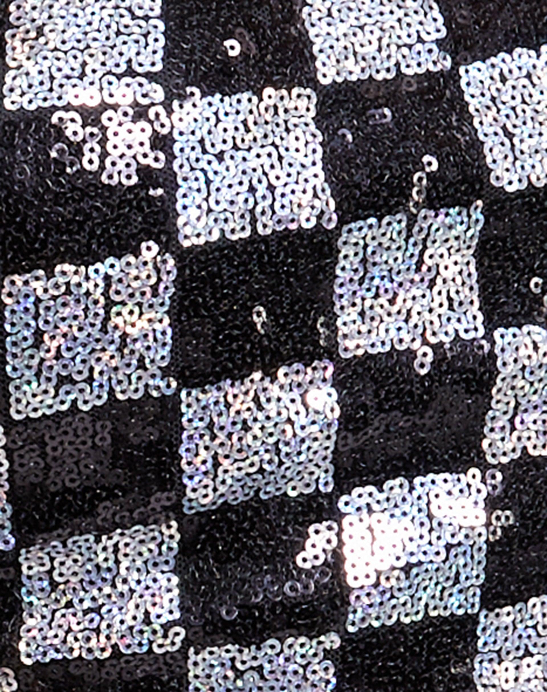 Runita Halter Top in Checkerboard Sequin Black and Silver Product Image