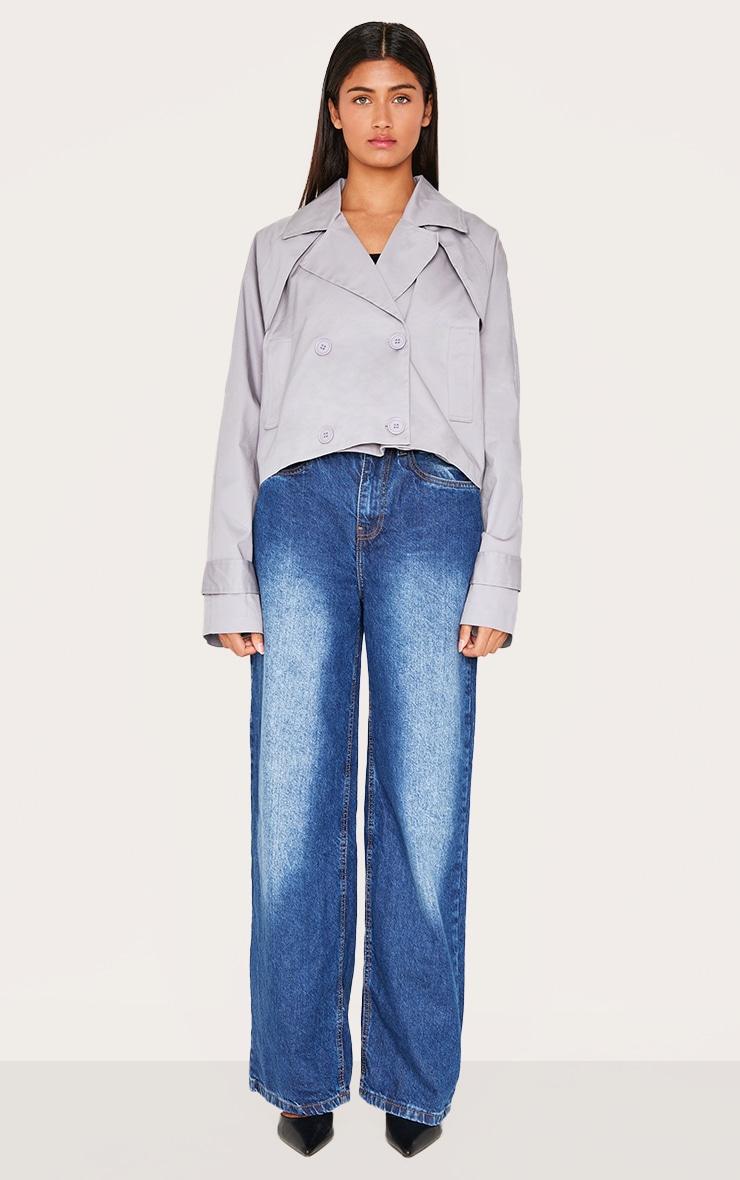 Grey Cropped Storm Flap Detail Trench Coat Product Image