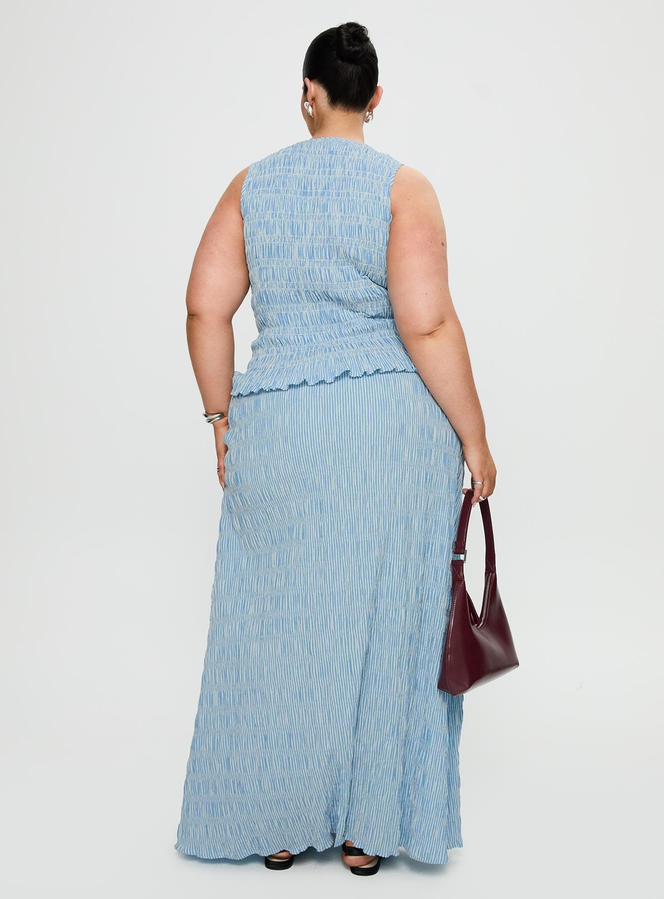 Songbird Shirred Maxi Dress Blue Curve Product Image