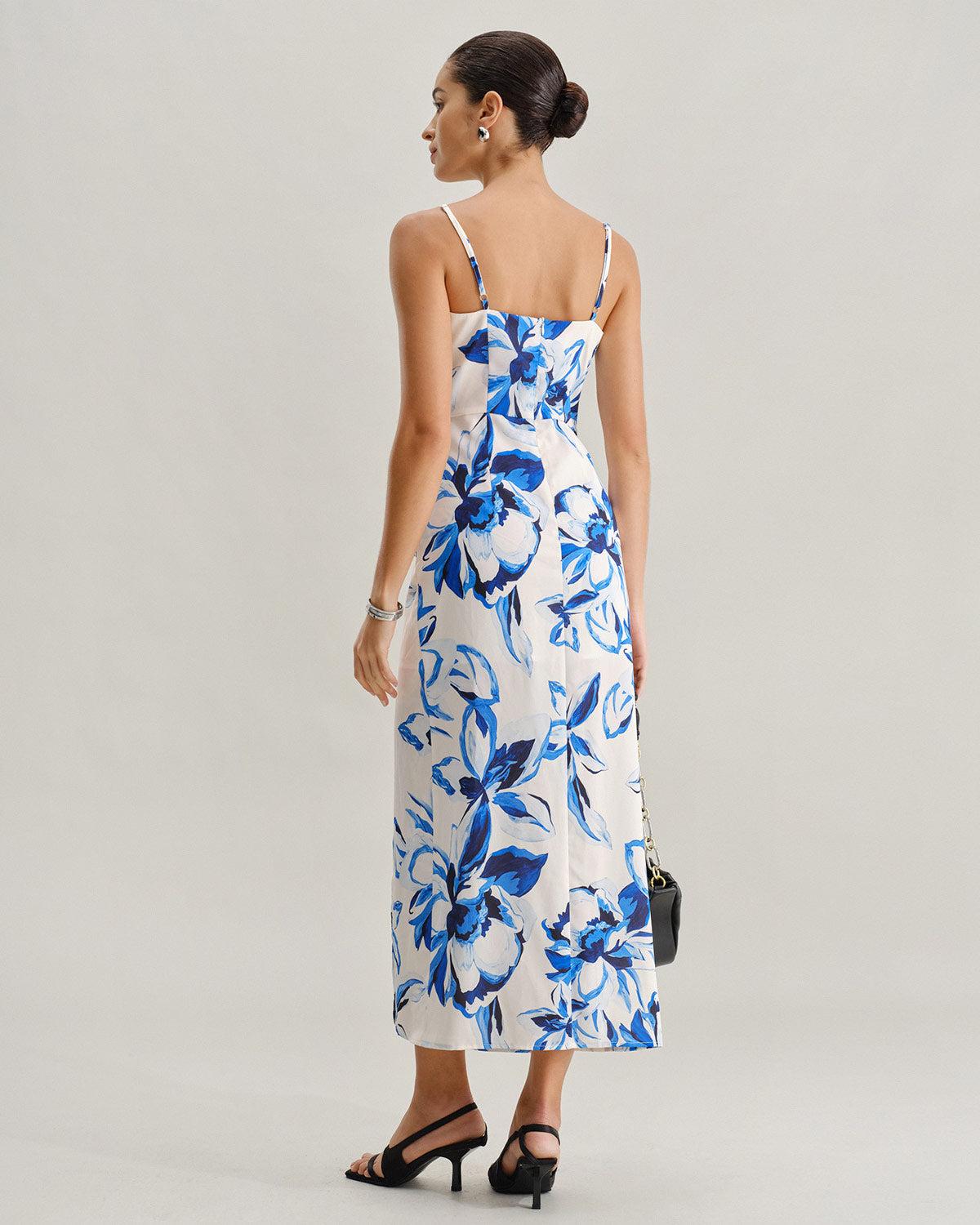 Blue Floral Bohemian Slip Maxi Dress Product Image