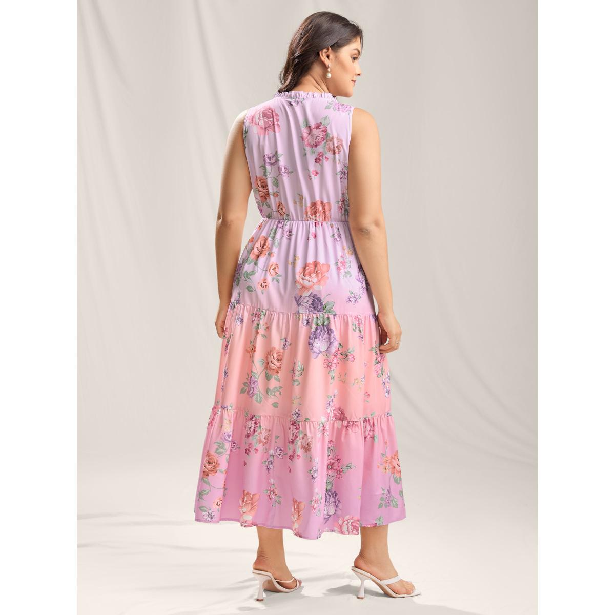 Plus Size Floral Print Pockets Gradient Maxi Dress Blush Women Notched collar Sleeveless Curvy BloomChic 30/6X Product Image