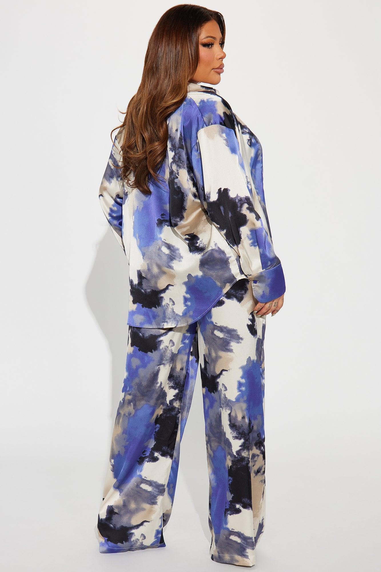 Christina Satin Pant Set - Blue/combo Product Image
