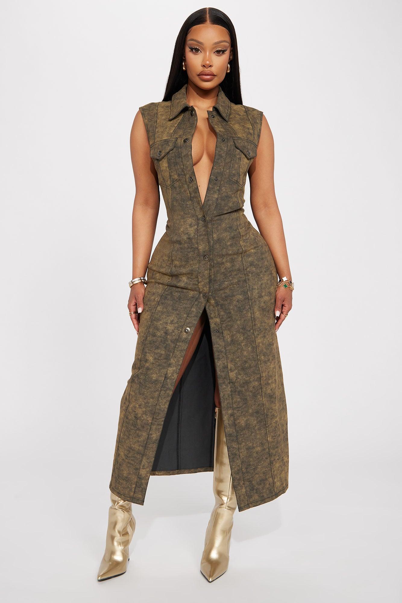 Sadie Denim Maxi Dress - Olive Product Image