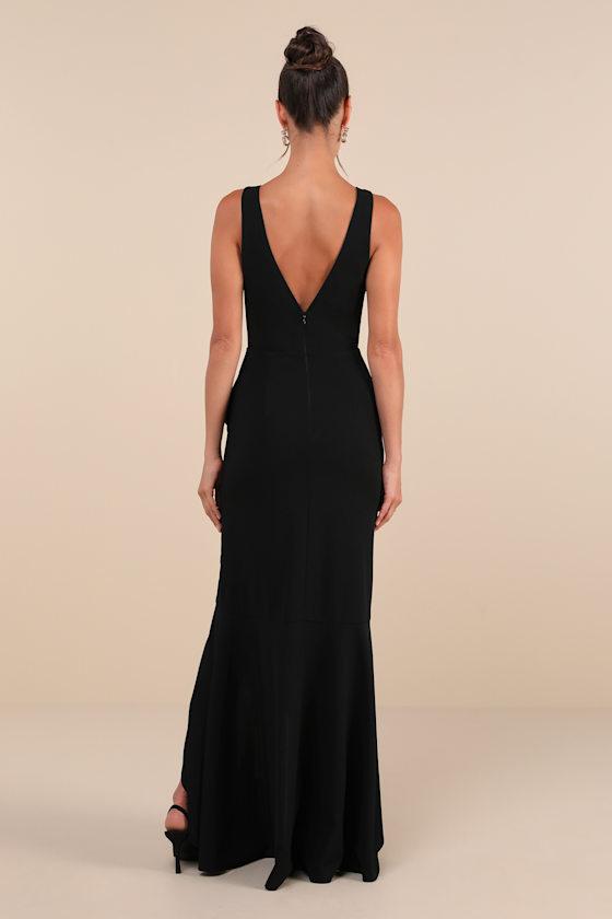 Pure Loveliness Black Pleated Ruffled High-Low Maxi Dress Product Image