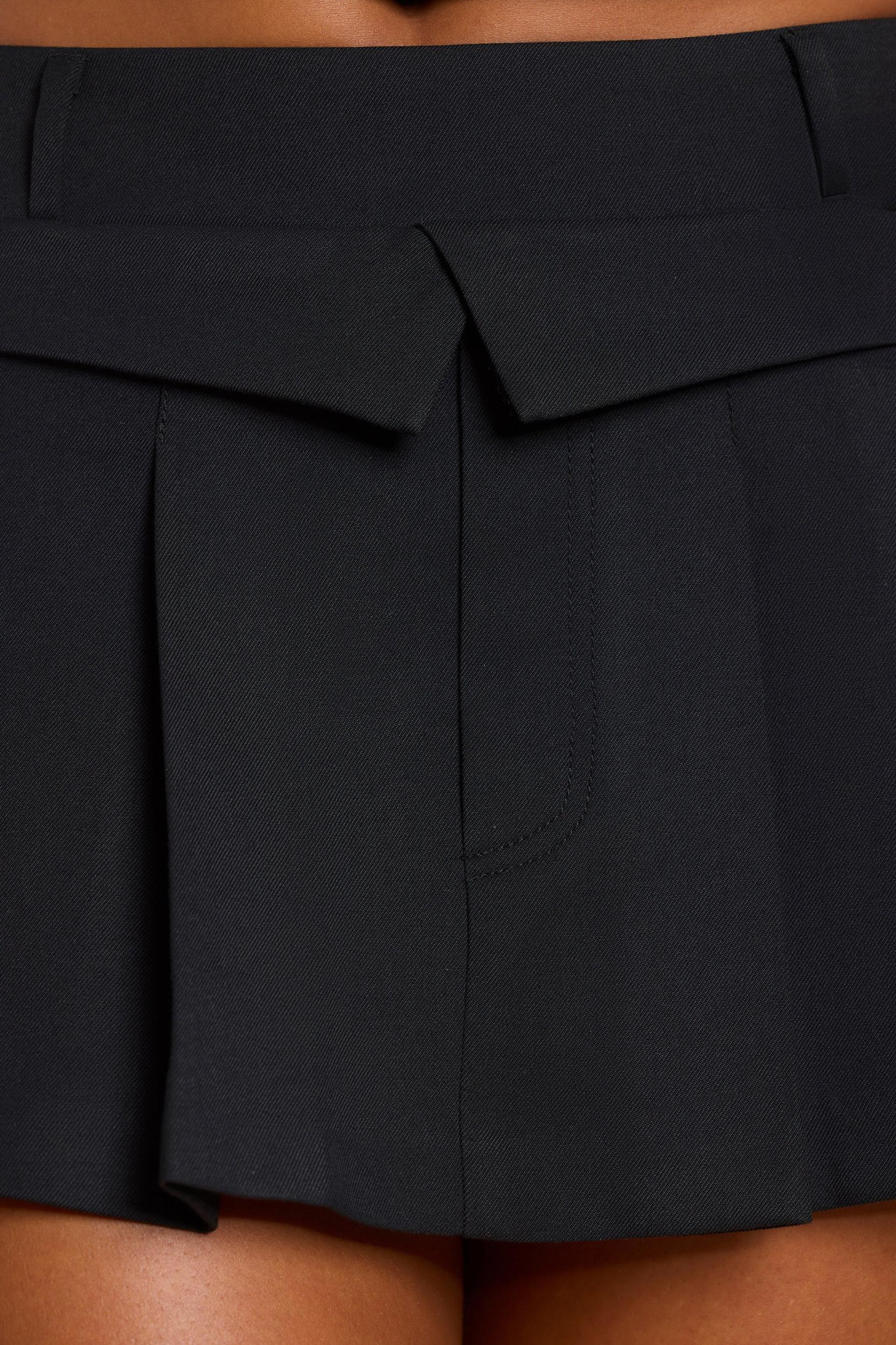 Brushed Twill Mid Rise Pleated Micro Mini Skirt in Black Product Image