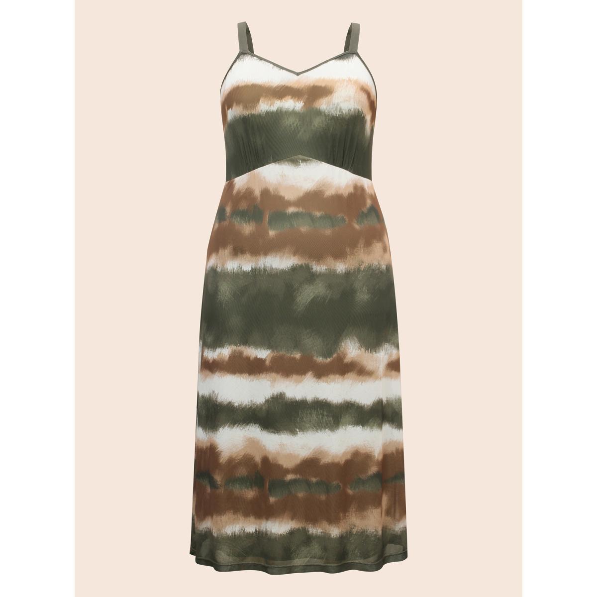 Plus Size Gradient Print Adjustable Straps Cami Dress Bronze Women Elegant Texture V-neck Sleeveless Curvy BloomChic 18-20/2X Product Image