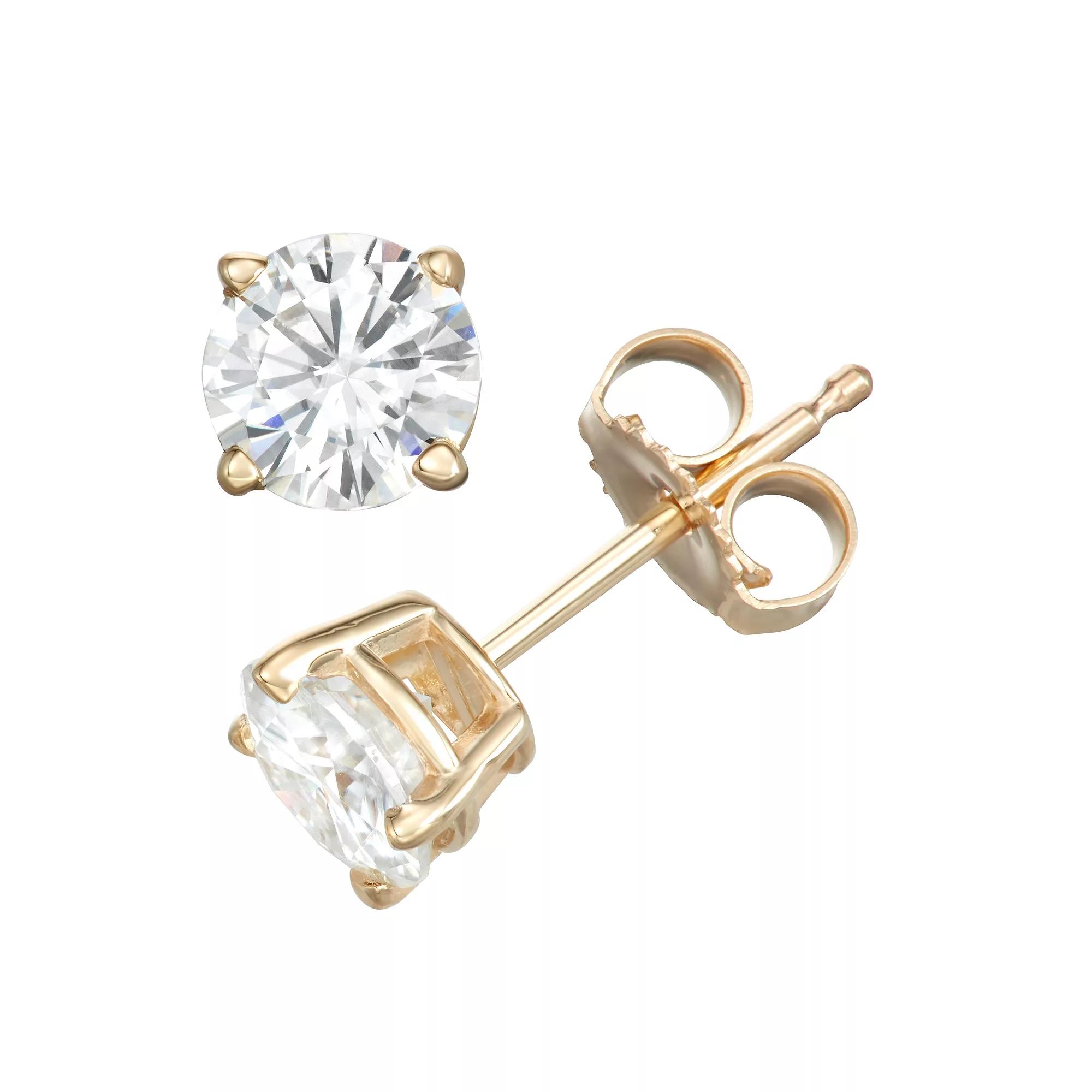 Charles & Colvard 14k Gold 1 Carat T.W. Lab-Created Moissanite Solitaire Stud Earrings, Womens, Yellow Product Image