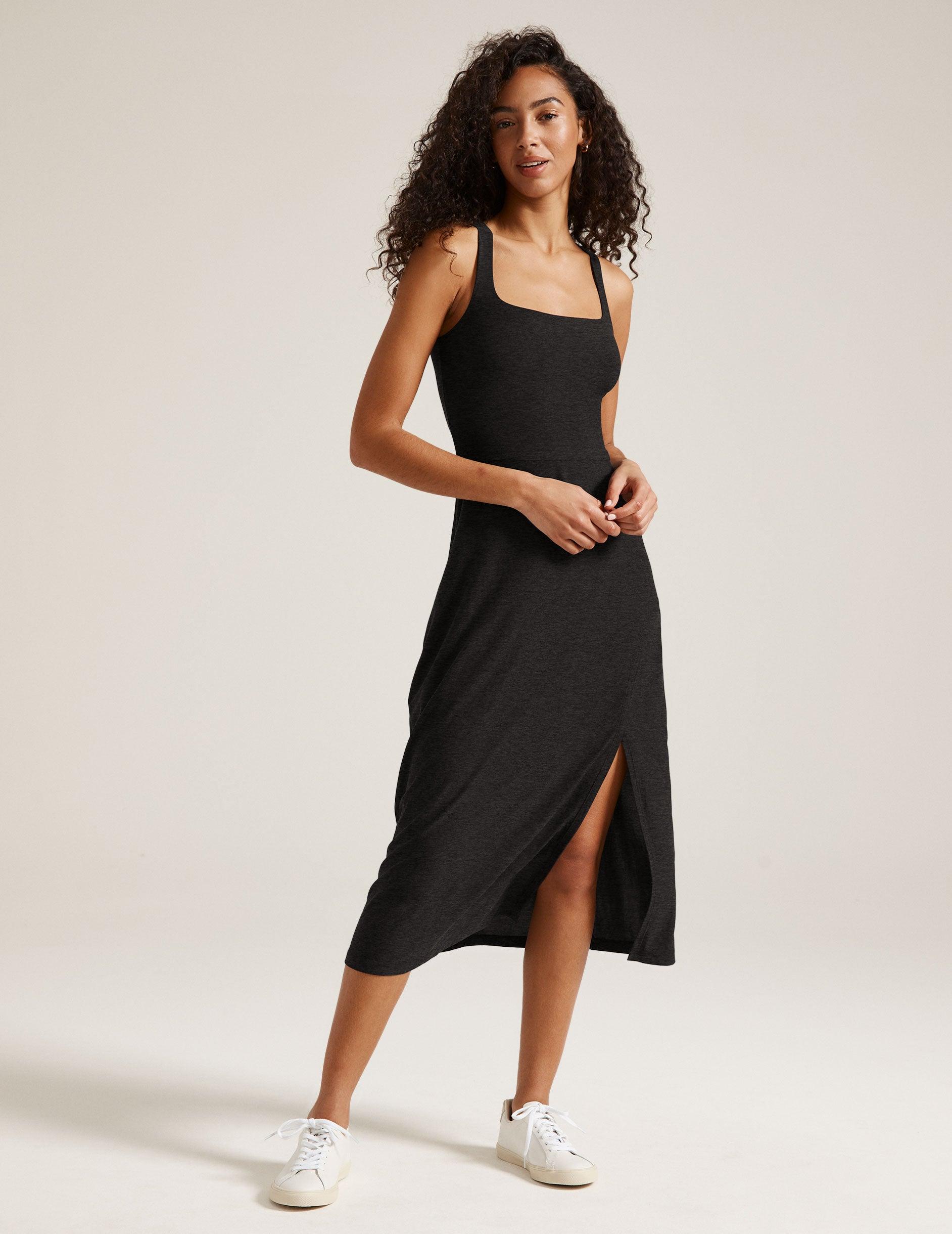 Featherweight Square Neck Slit Midi Dress Product Image