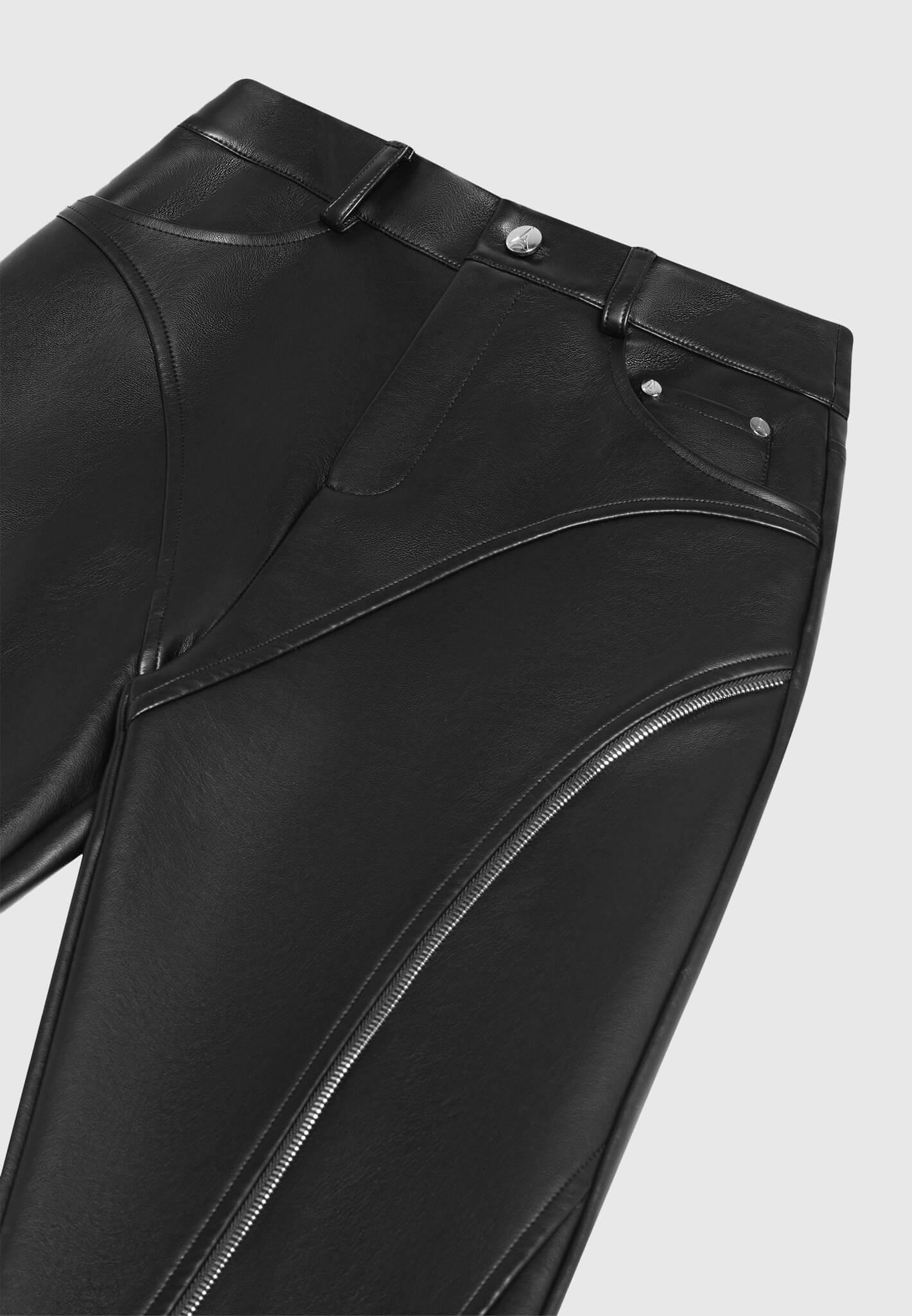 Leather Biker Trousers with Zip - Black Female Product Image
