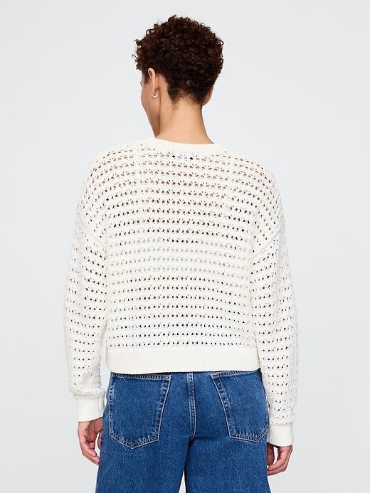 100% Cotton Crochet Crewneck Sweater Product Image