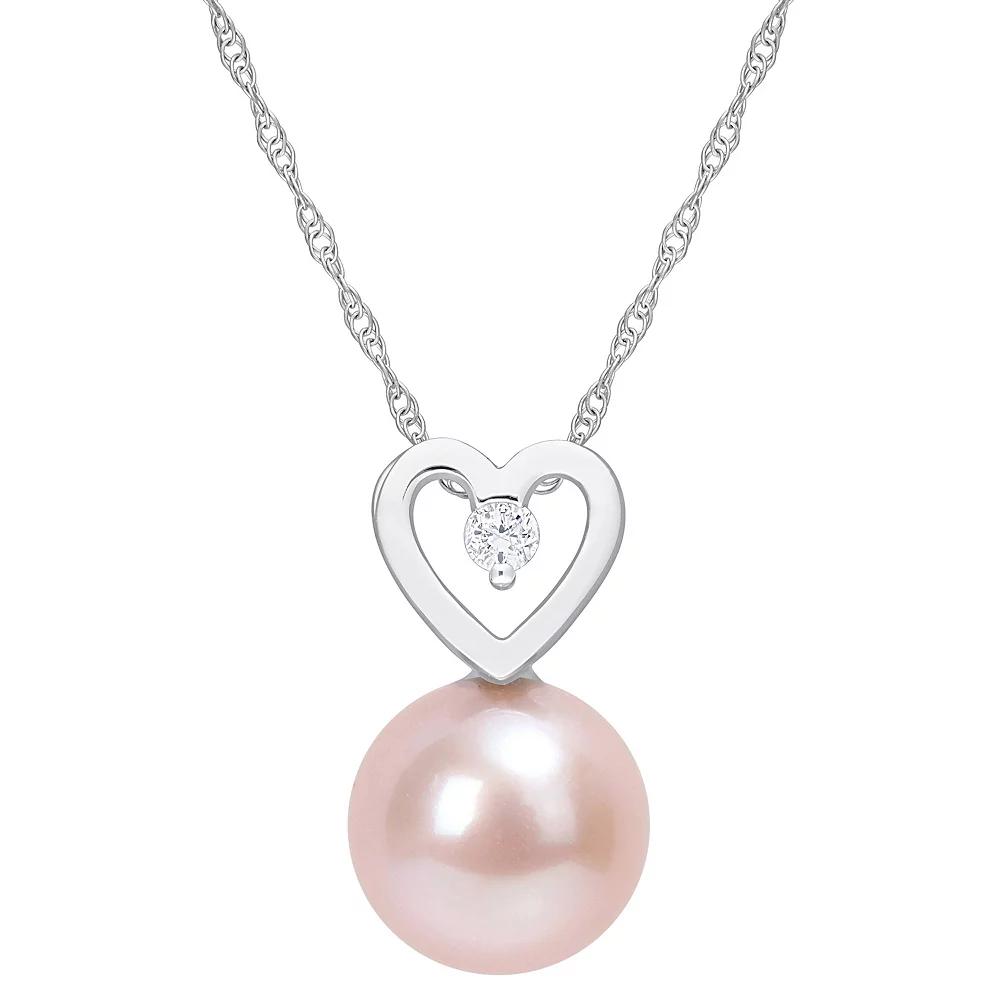 Stella Grace 10k White Gold Dyed Pink Freshwater Cultured Pearl & Diamond Accent Heart Drop Necklace, Women's, Size: 17" Product Image