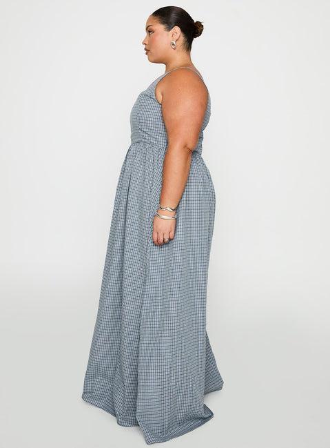 Cartmel Check Maxi Dress Navy Curve Product Image
