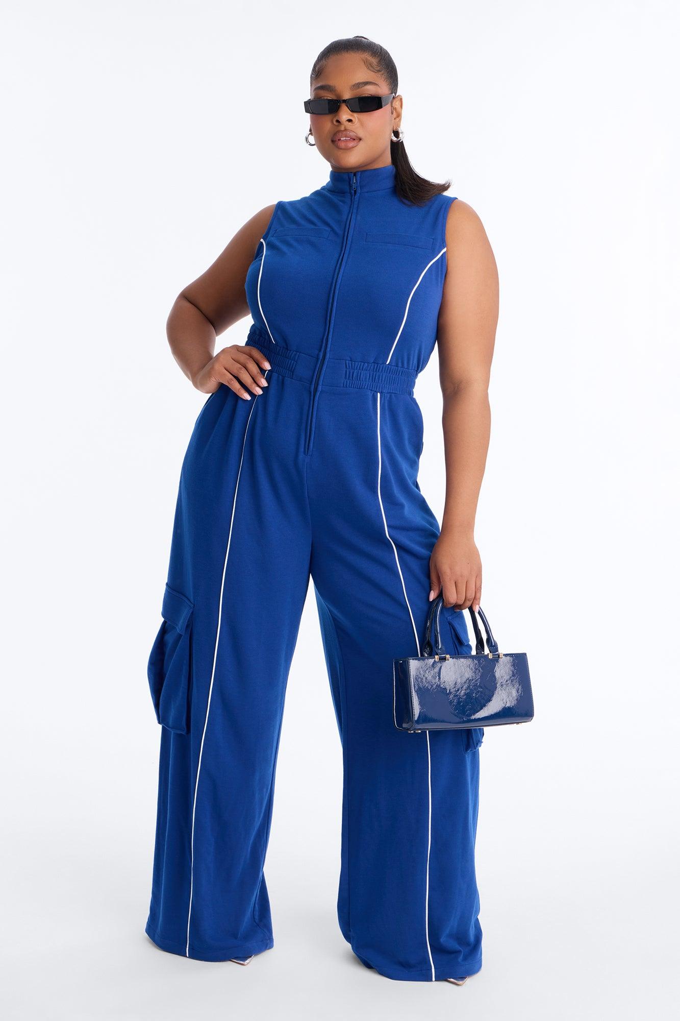 Walk And Talk Wide Leg Jumpsuit - Navy Female Product Image