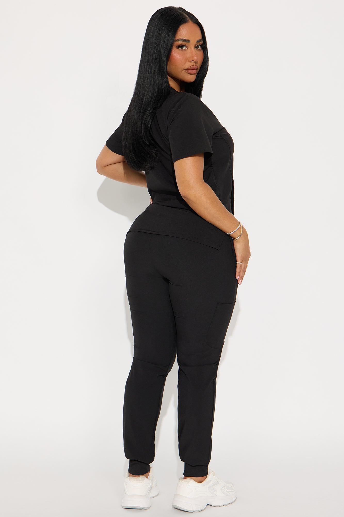Daily Check Ins 4 Way Stretch V-Neck Jogger Scrub Set - Black Female Product Image