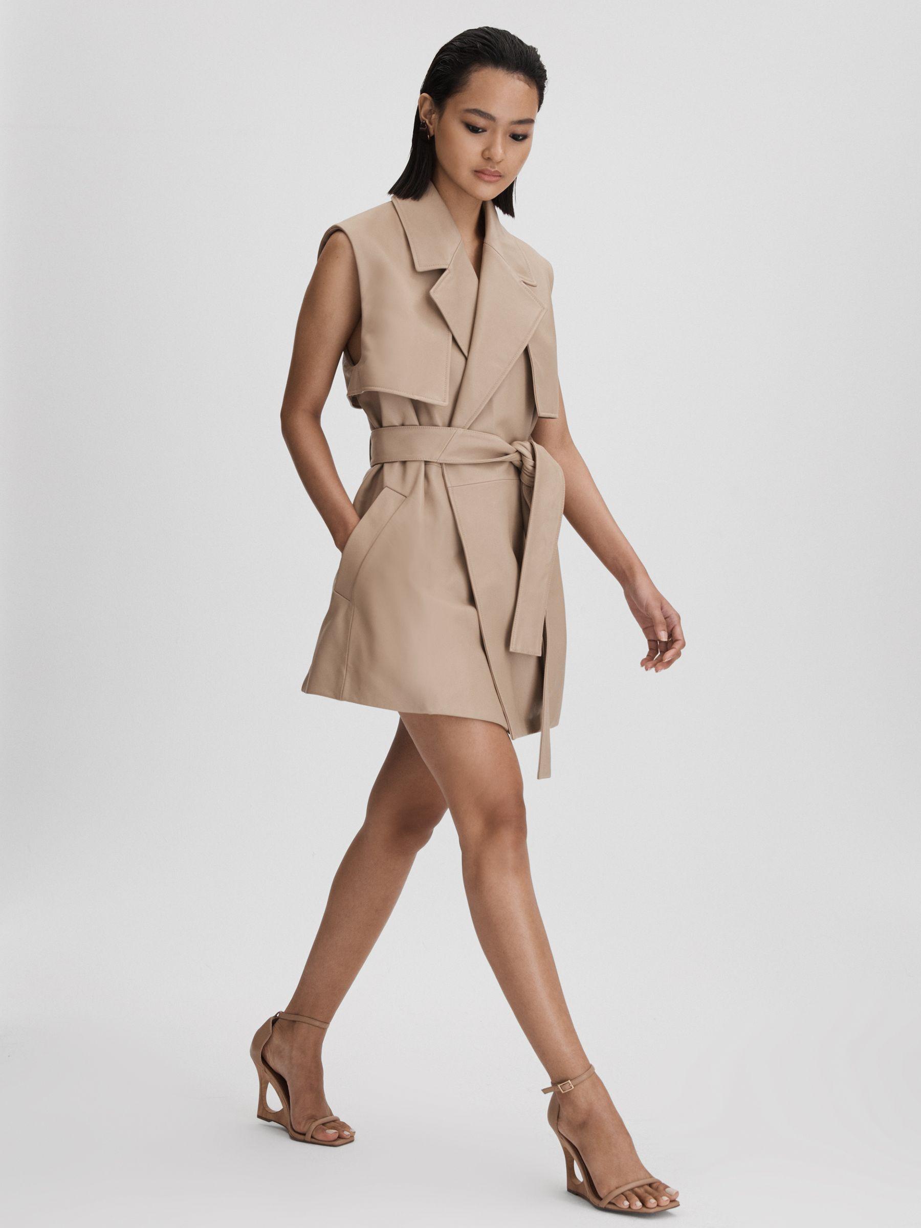 Leather Double Breasted Gilet in Neutral Product Image