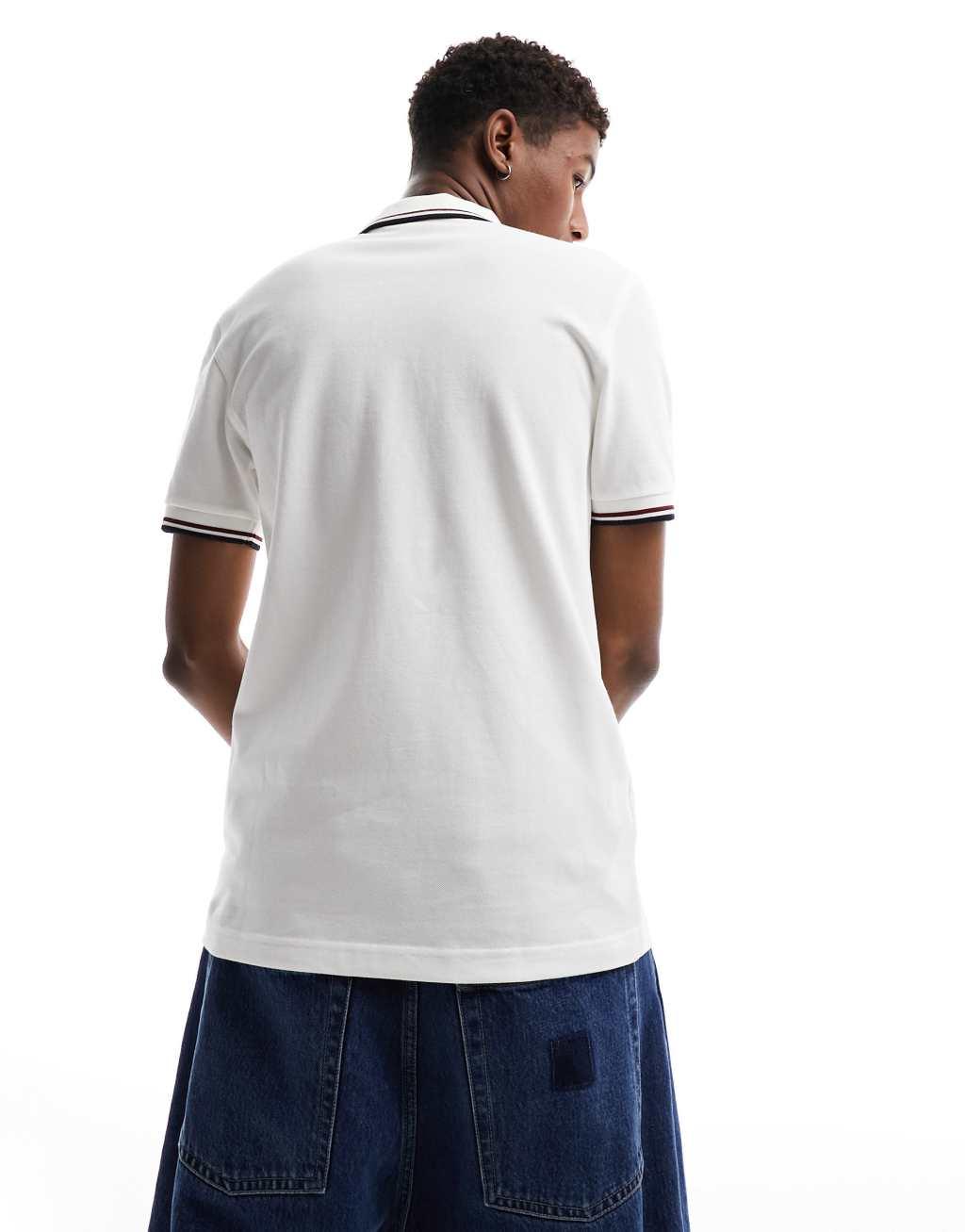 Fred Perry twin tipped logo polo in white/red/navy  Product Image